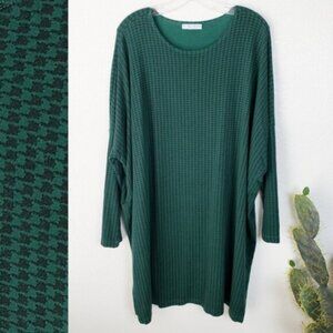 Bryn Walker Houndstooth Print Emerald Green Dress Tunic Oversized Lagenlook L